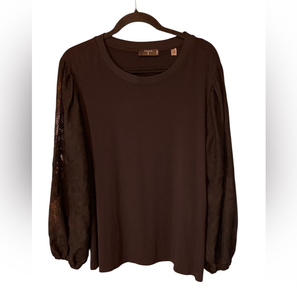 Tahari Black Lace Sleeve Blouse Women’s Size 2X Elegant Sheer Top